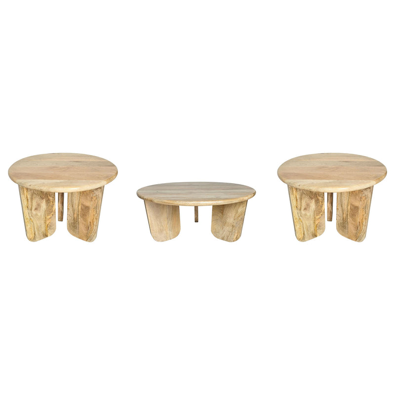 Dale 3-Piece Round Mango Wood Coffee and End Table Set Natural Mango