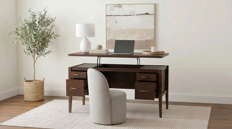 Graham 4-Drawer Lift-Top Computer Desk Walnut Brown