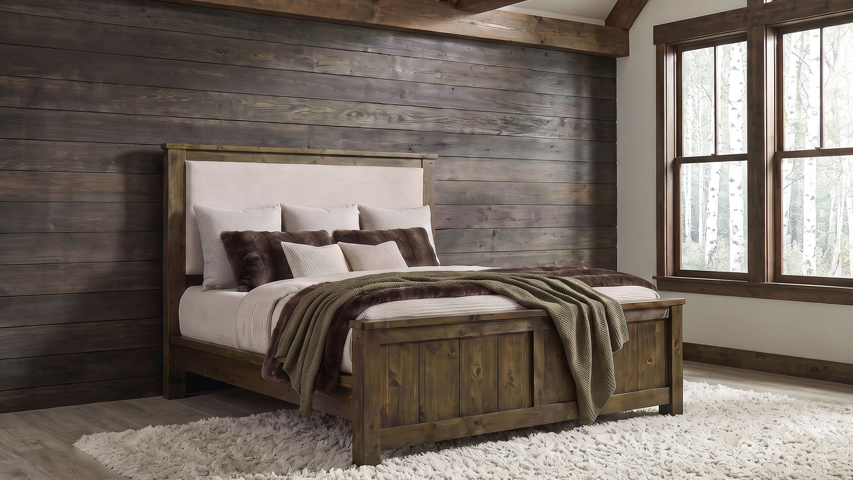Doherty Queen Linen Upholstered Panel Bed Rustic Brown