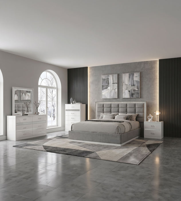 Viana 5-Piece Queen Platform Bedroom Set Grey and White High Gloss