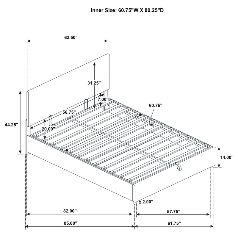Reeves Upholstered Queen Lift-Top Storage Platform Bed Grey