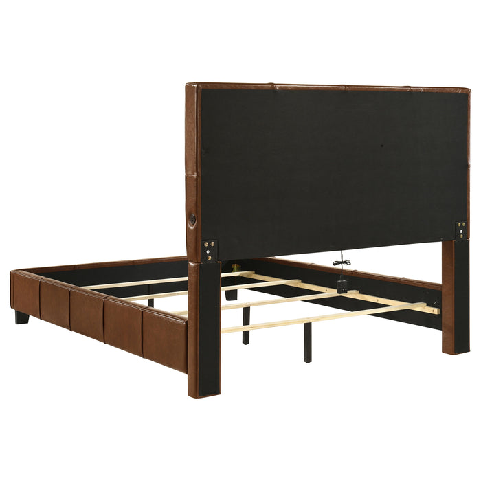 Farrell Queen Leatherette Upholstered Panel Bed Brown