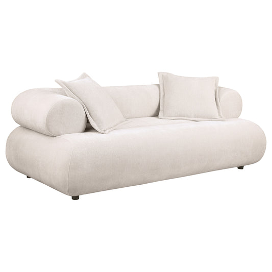 Eskola 3-seat Chenille Sofa with Rounded Shelter Arms Ivory