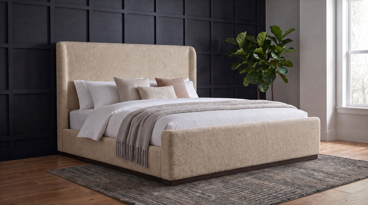 Nala Eastern King Fabric Upholstered Platform Bed Tan