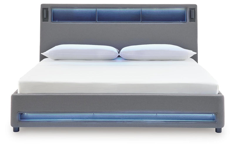 Finigale California King Upholstered Bed with Wireless Audio