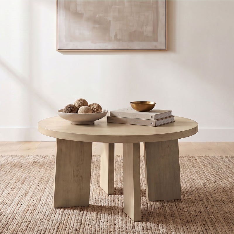 Strouse Contemporary Round Coffee Table in Natural Oak