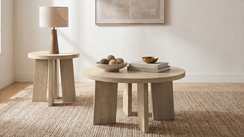 Strouse Contemporary Round Coffee Table in Natural Oak