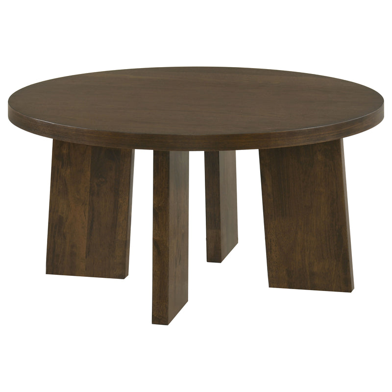 Strouse 3-Piece Round Coffee and End Table Set in Dark Walnut