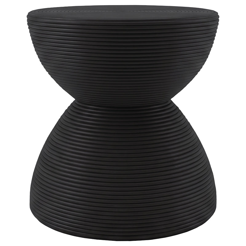 Macedo Round Ribbed Rattan Drum End Table Black