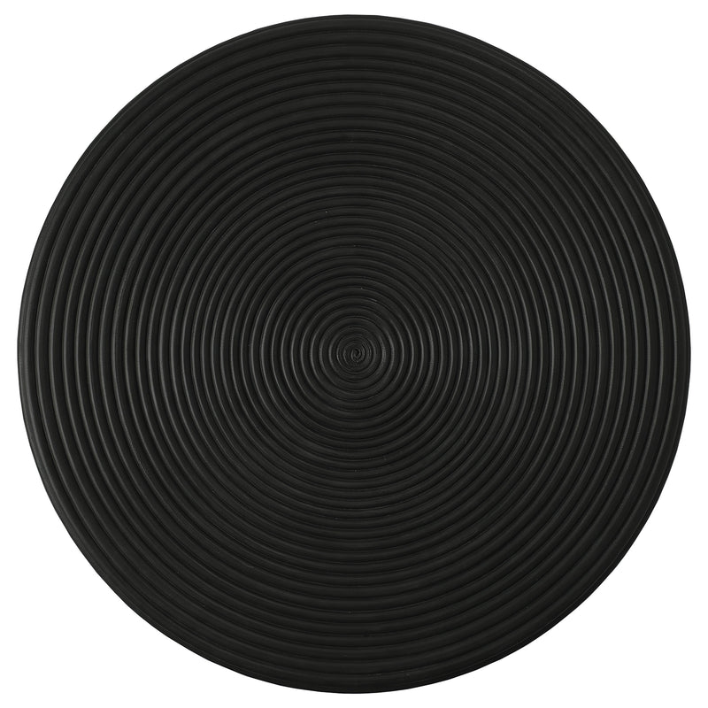 Macedo Round Ribbed Rattan Drum End Table Black