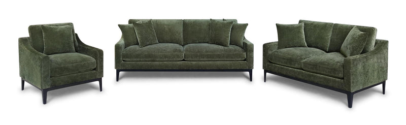 Duarte 3-Piece Sofa Loveseat Chair Set with Reversible Cushions Dark Moss