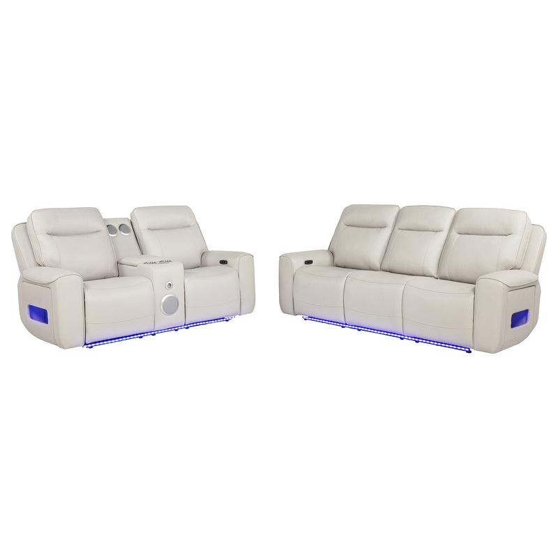 Rojas 2-Piece Dual Power Reclining Sofa Set with Drop-Down Console Greige