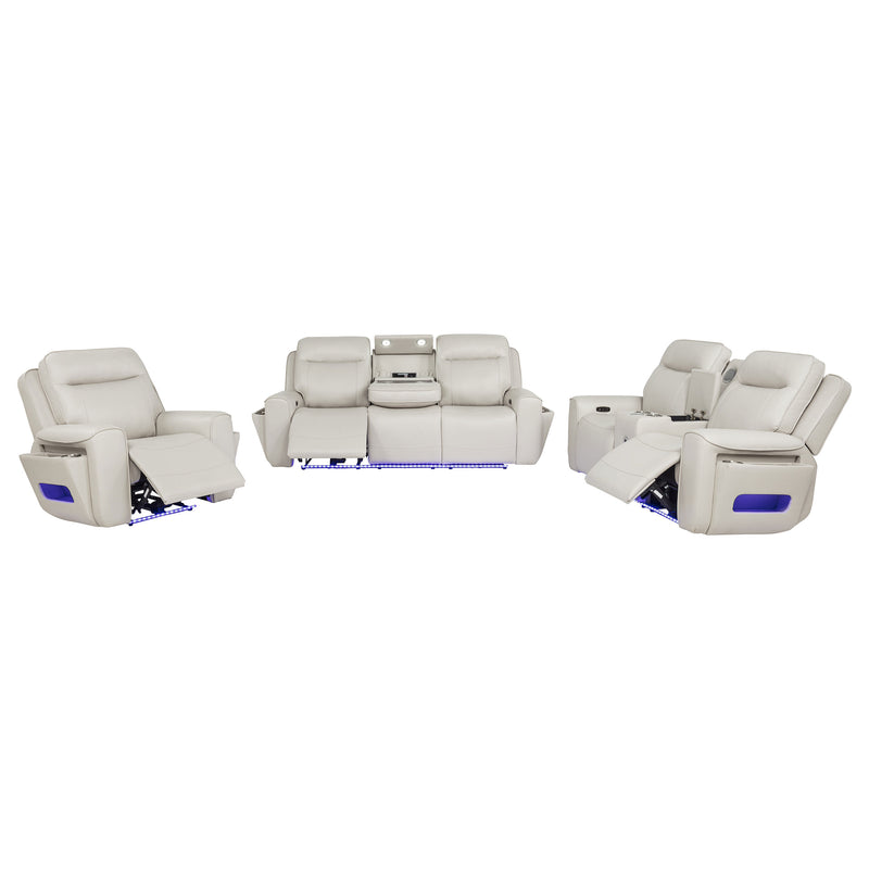 Rojas 3-Piece Dual Power Reclining Sofa Set with Drop-Down Console Greige