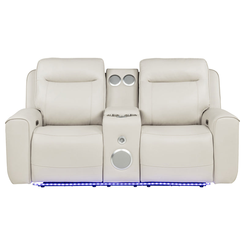 Rojas Dual Power Reclining Loveseat with Bluetooth Speakers Greige