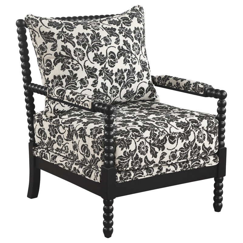 Blanchett Traditional Floral Upholstered Bobbin Accent Chair Black