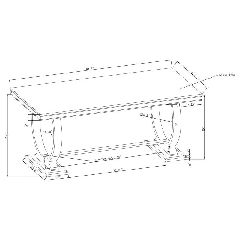 Antoine Rectangular Tempered Glass Twin Pedestal Dining Table Black