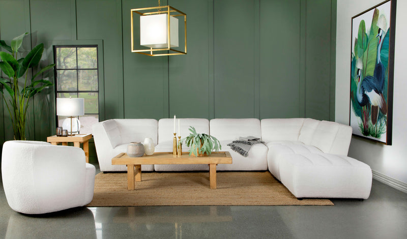 Sunny 6-piece Upholstered Modular Sectional Sofa Ivory Sherpa