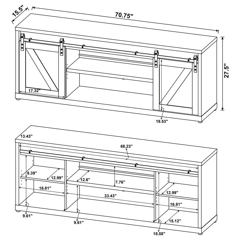 Brockton 2-door Engineered Wood 71-inch TV Stand Grey Driftwood