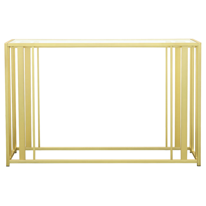 Adri Glass Top Entryway Console Table Matte Brass