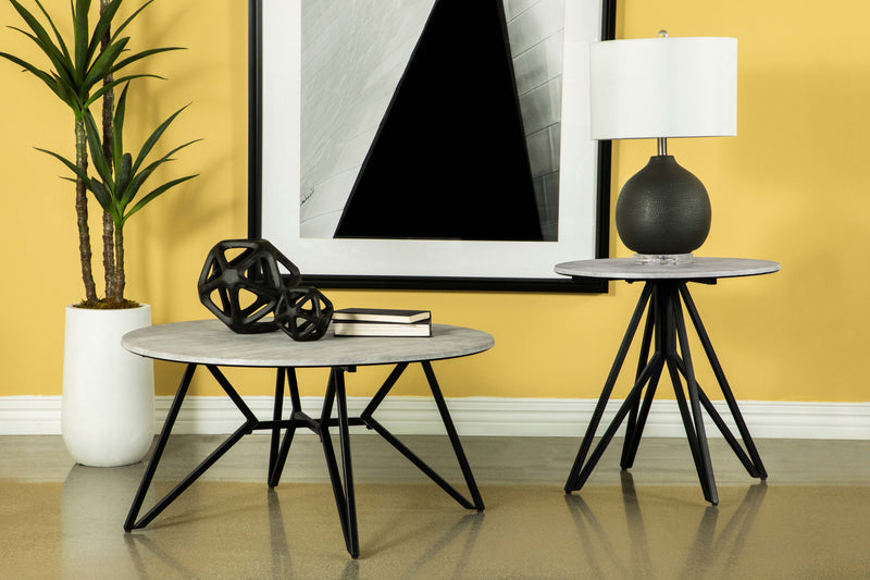 Hadi Round SmartTop™ Side End Table Cement and Gunmetal