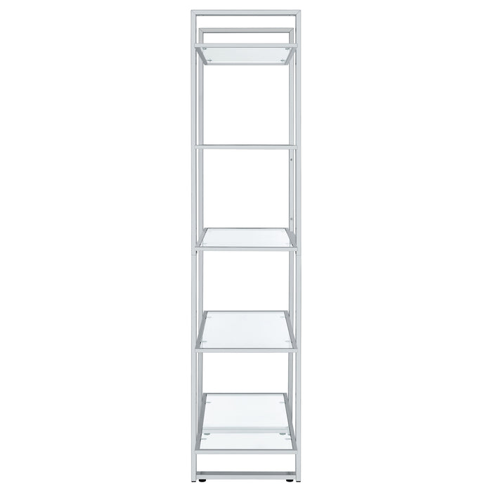 Hartford 79-inch 5-shelf Glass Bookshelf Chrome