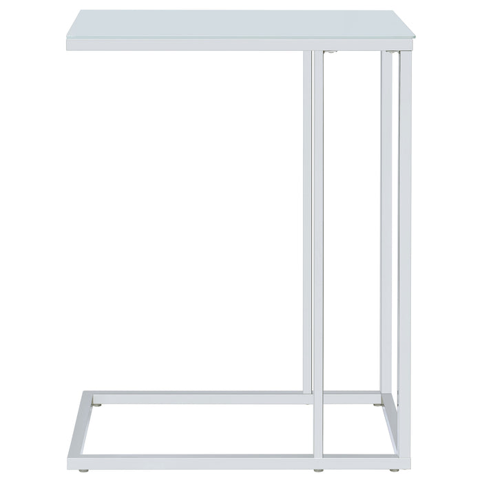Stella White Glass Top C-Shaped Sofa Side Table Chrome