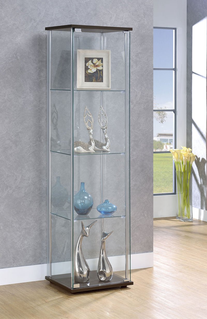 Bellatrix 3-shelf Clear Glass Curio Cabinet Cappuccino