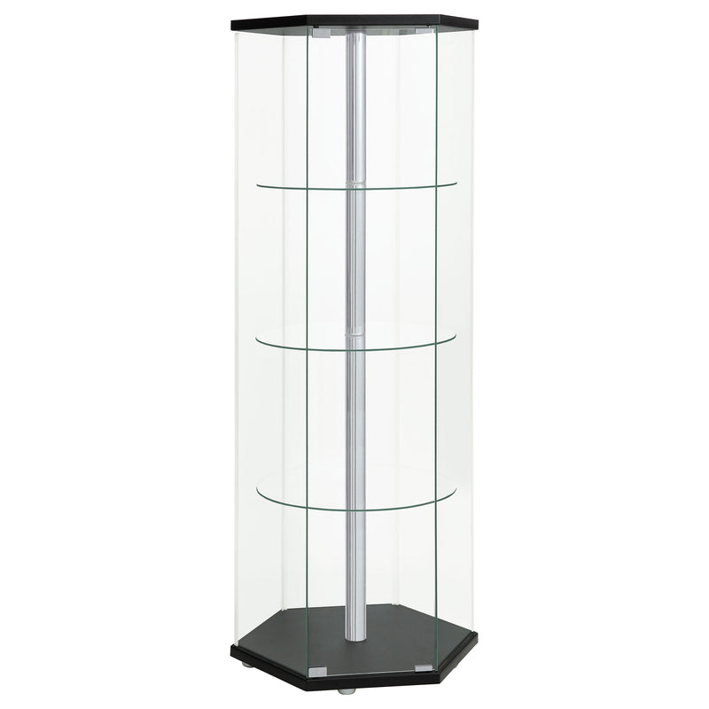 Zahavah 4-shelf Hexagonal Clear Glass Curio Cabinet Black